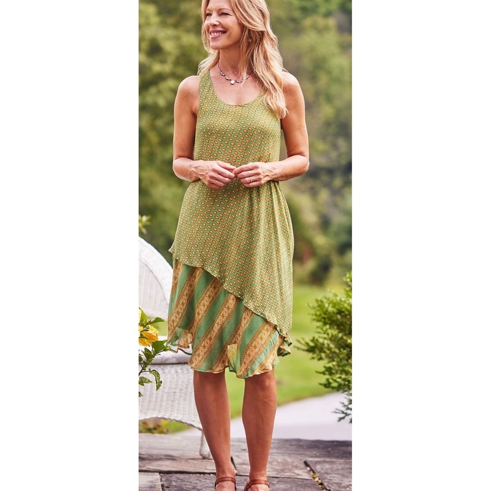 April Cornell Destiny Short Dress Women's XL Mixed Pattern Boho Asymmetrical Hem